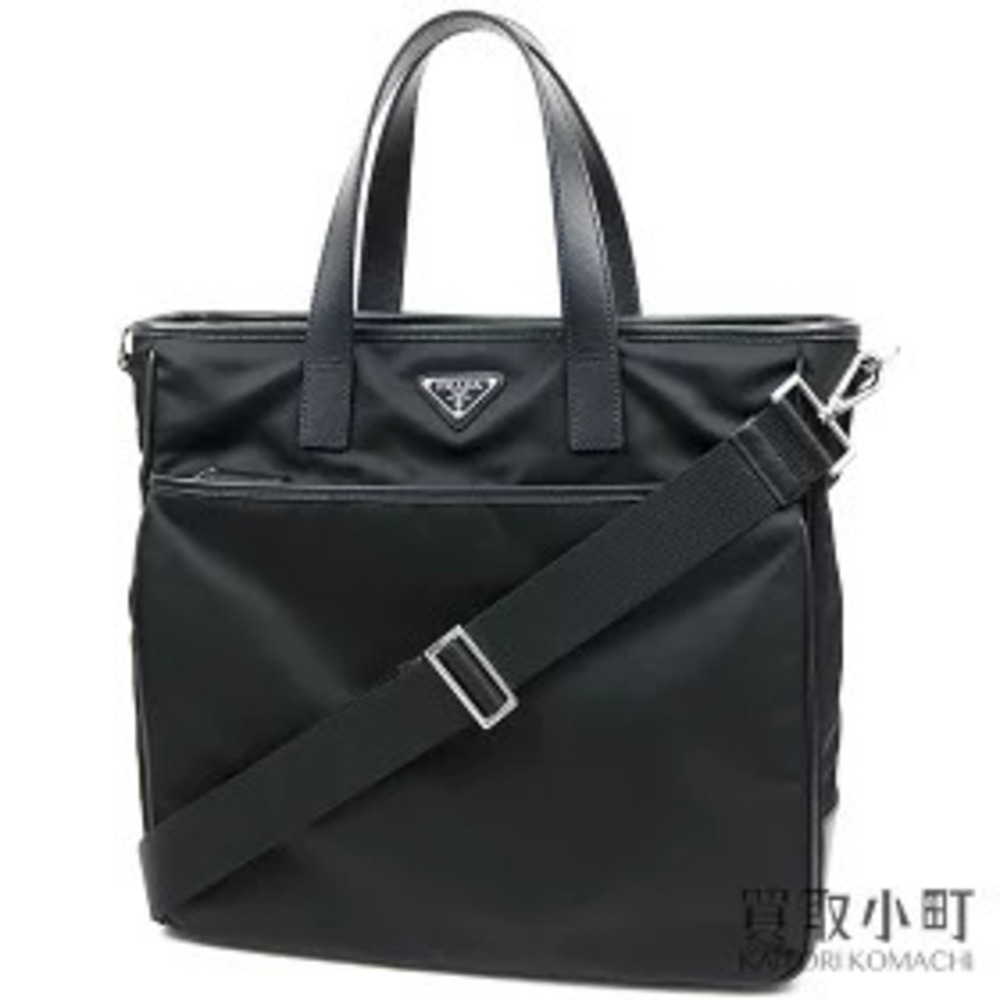 Prada Tessuto Triangle Tote Bag Black Shoulder Vertical TESSUTOSAFFIANO Nero